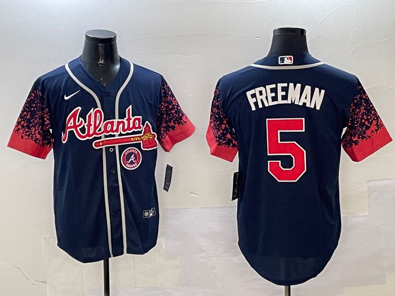 Men Atlanta Braves #5 Freeman Drak Blue Fashion Game 2025 Nike MLB Jersey style 2